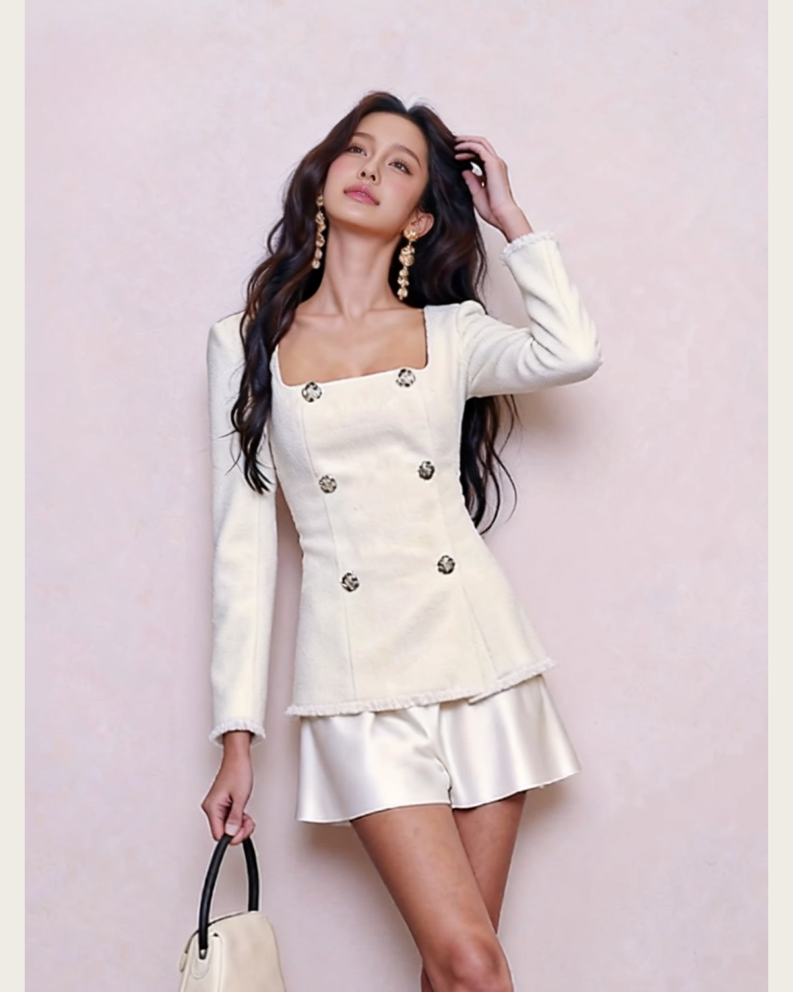 Square neck double-breasted shirt skirt set (winter)