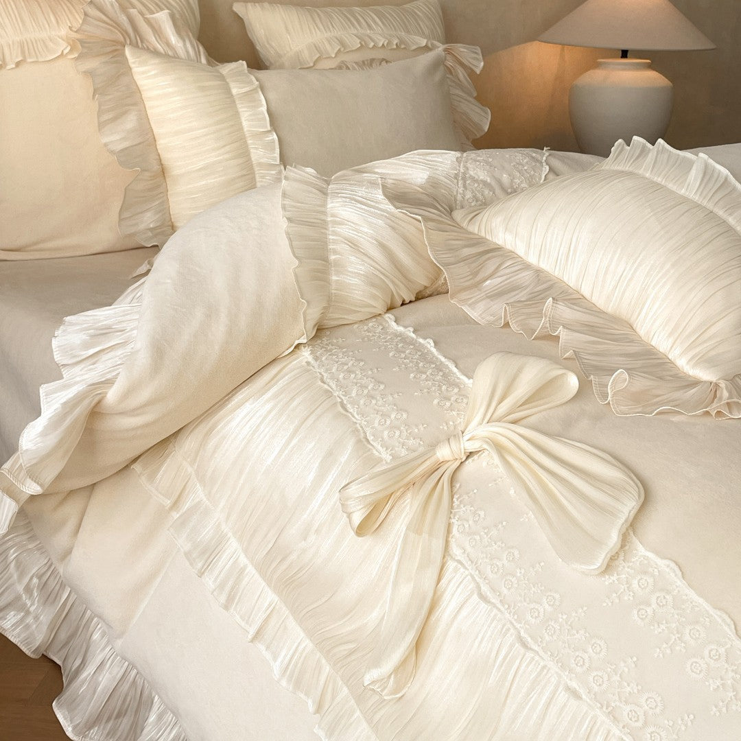 Soft white peony frill bedding