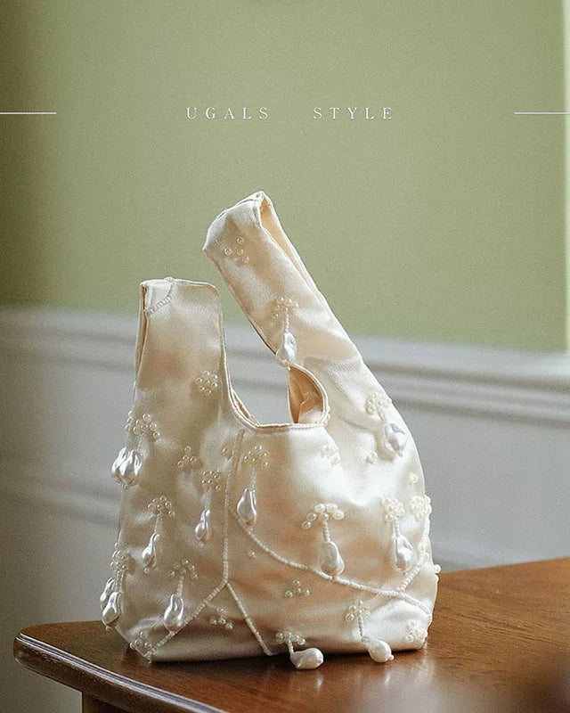 Pearl embroidery bucket hand bag