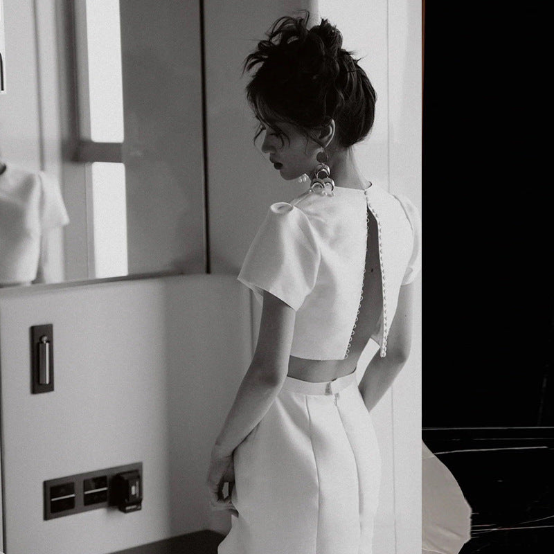 Minimal Crop Top & Draped Long Skirt Set