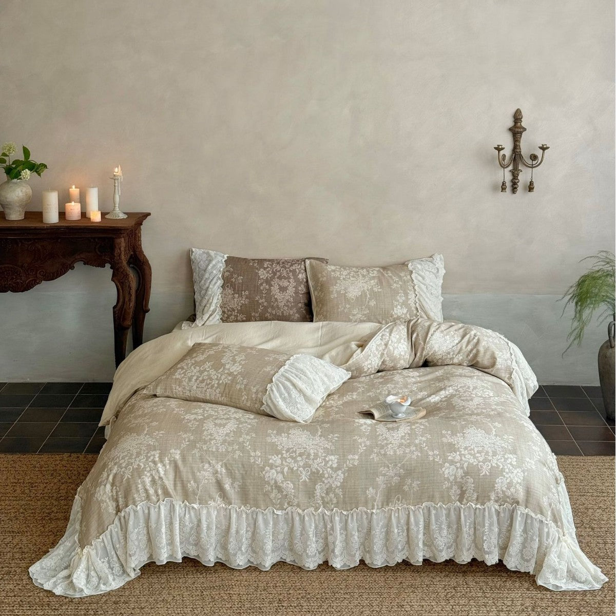 Vintage Floral Lace Ruffle Bedding Set