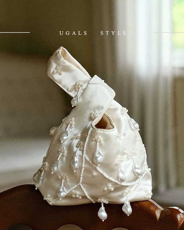 Pearl embroidery bucket hand bag