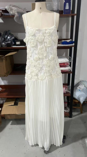 Floral Appliqué Chiffon Maxi Dress