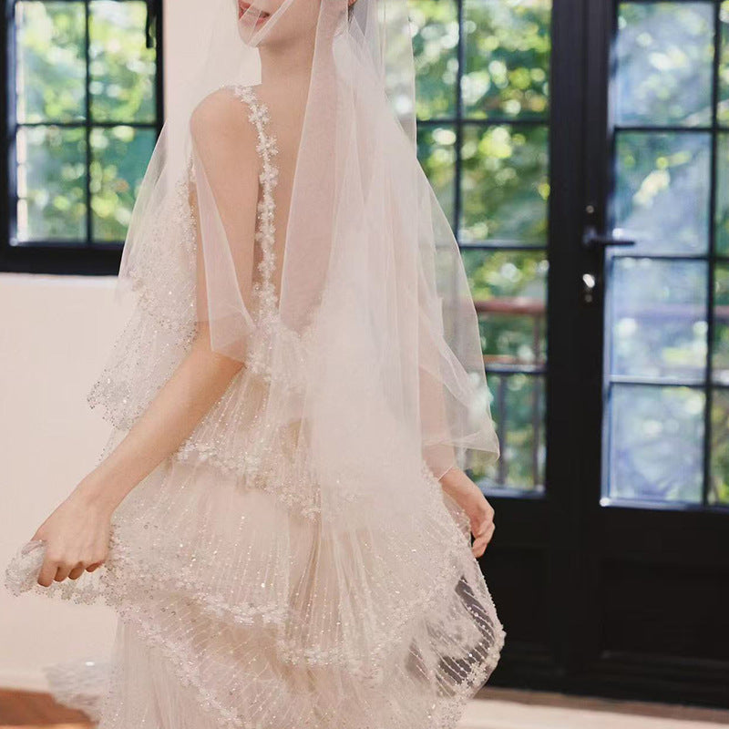 Beaded Tulle Tiered Dress