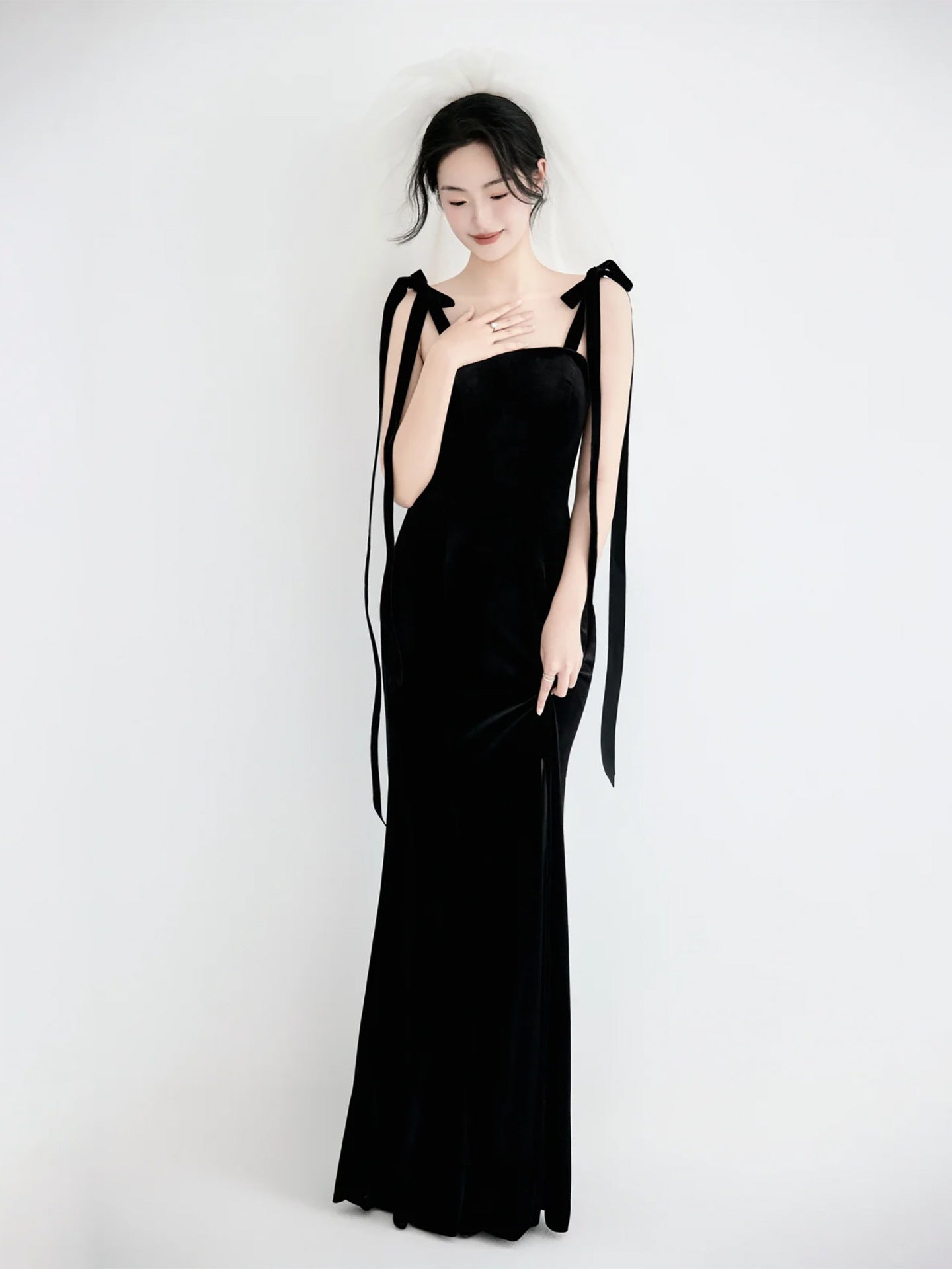 Long Ribbon Shoulder Maxi Dress