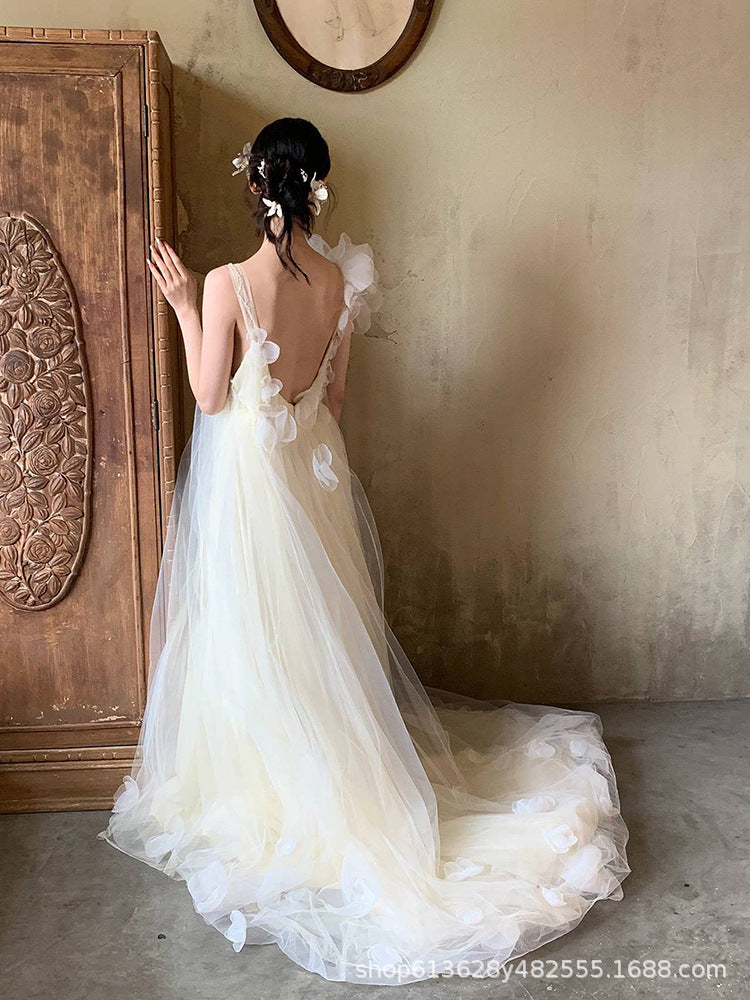 Floral Appliqué Tulle Bridal Dress
