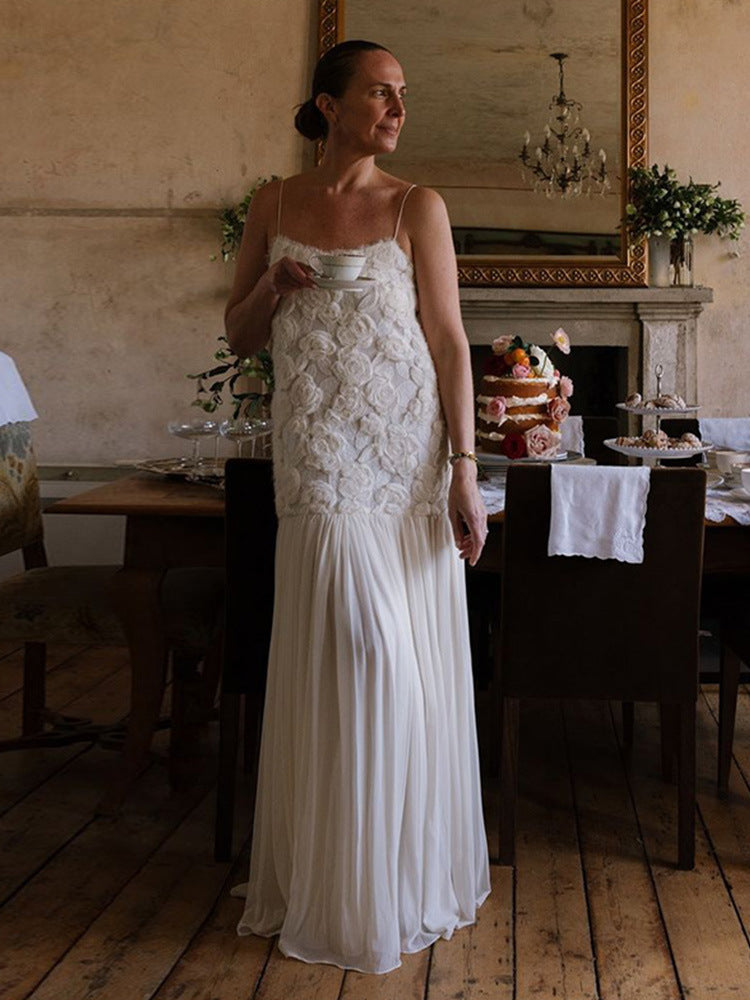 Floral Appliqué Chiffon Maxi Dress