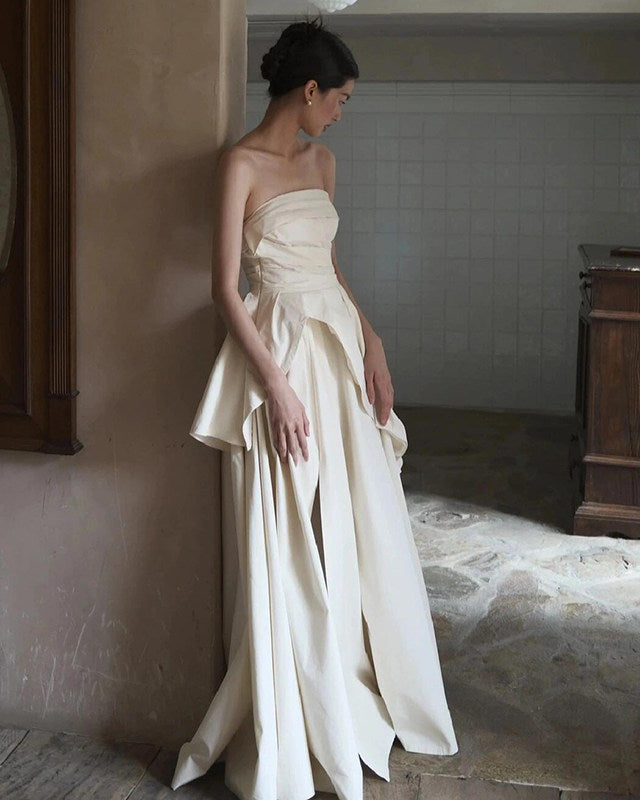 Satin off-shoulder bridal dress