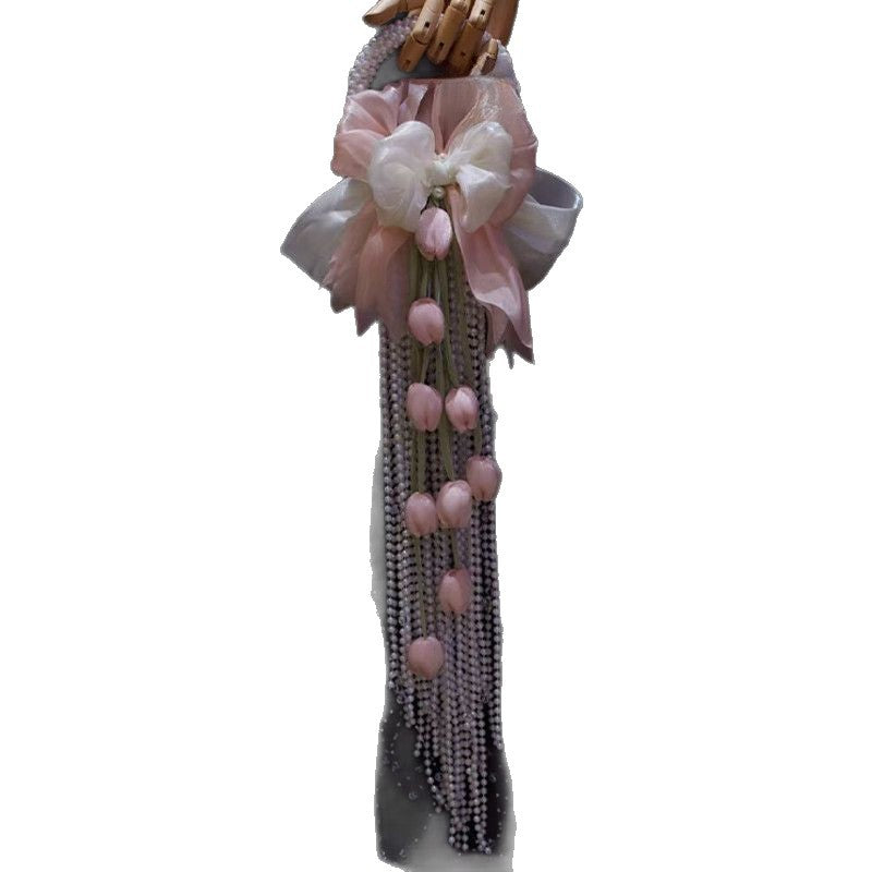 New simulated bride, hand-held flowers, handmade DIY homemade materials, packed pearl waterfall, wedding photo shoot, for ladies