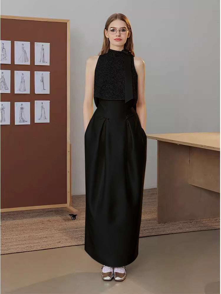 Lace Halter Top & Satin Skirt Set