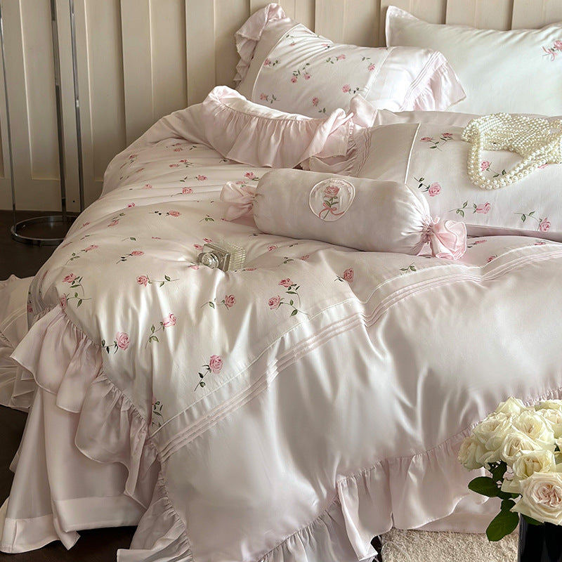 Lovely pink mini rose frill bedding set