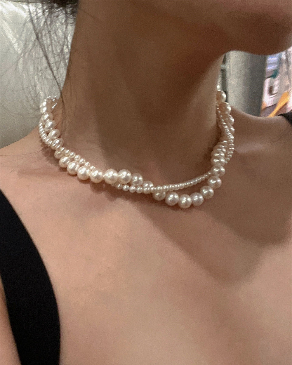 Double-layer winding pearl clavicle necklace