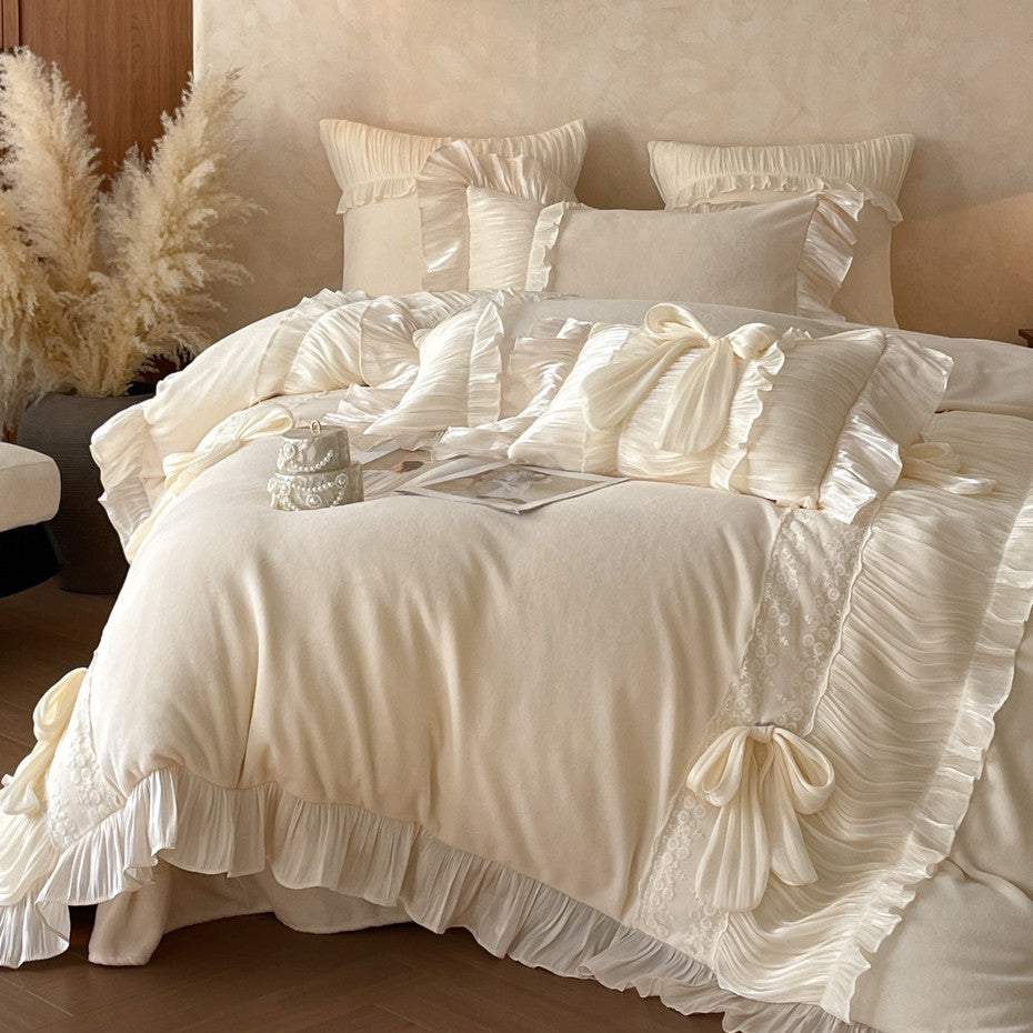 Soft white peony frill bedding