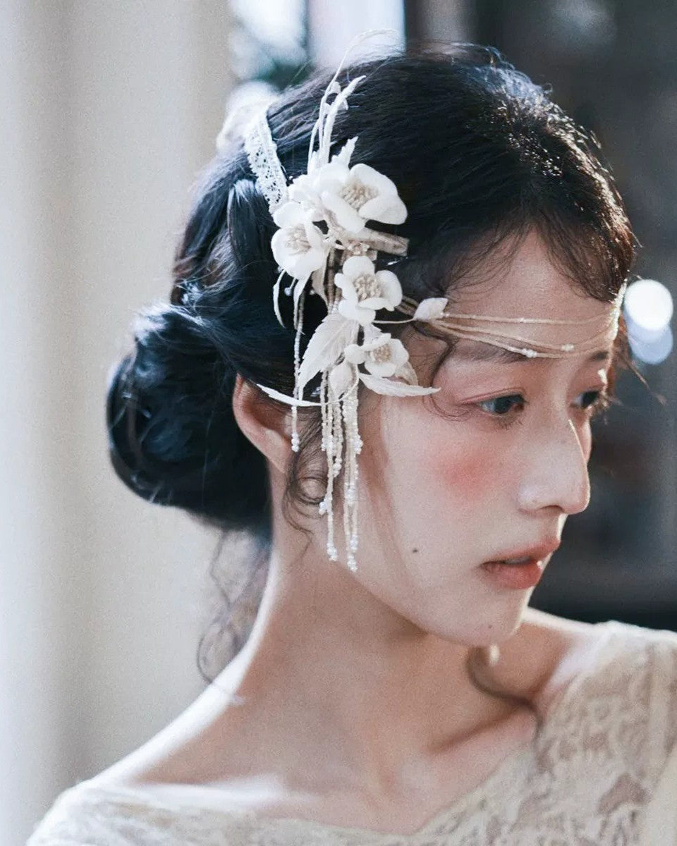 White Orchid Pearl Bridal Hairpiece