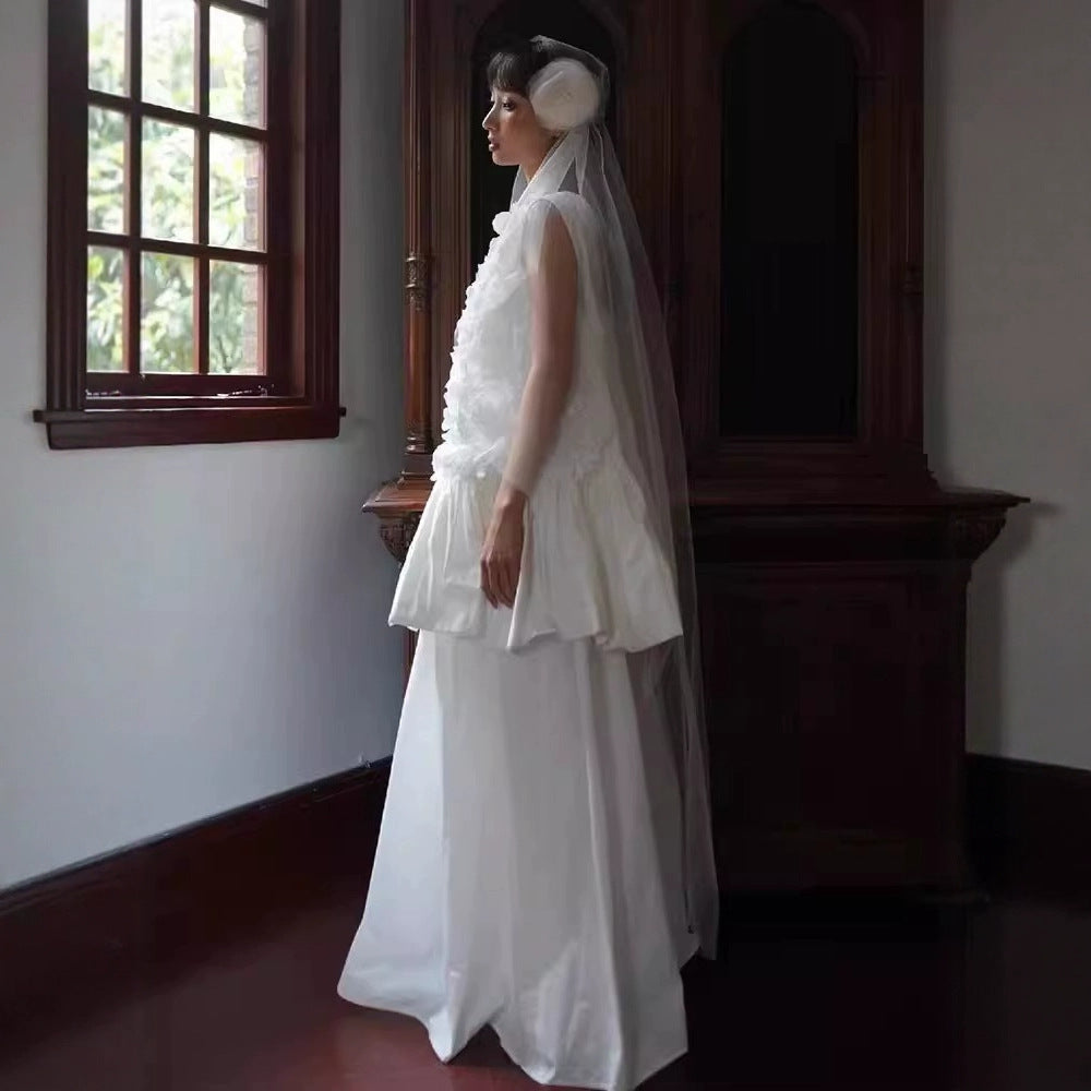 3D Floral Appliqué Peplum Dress