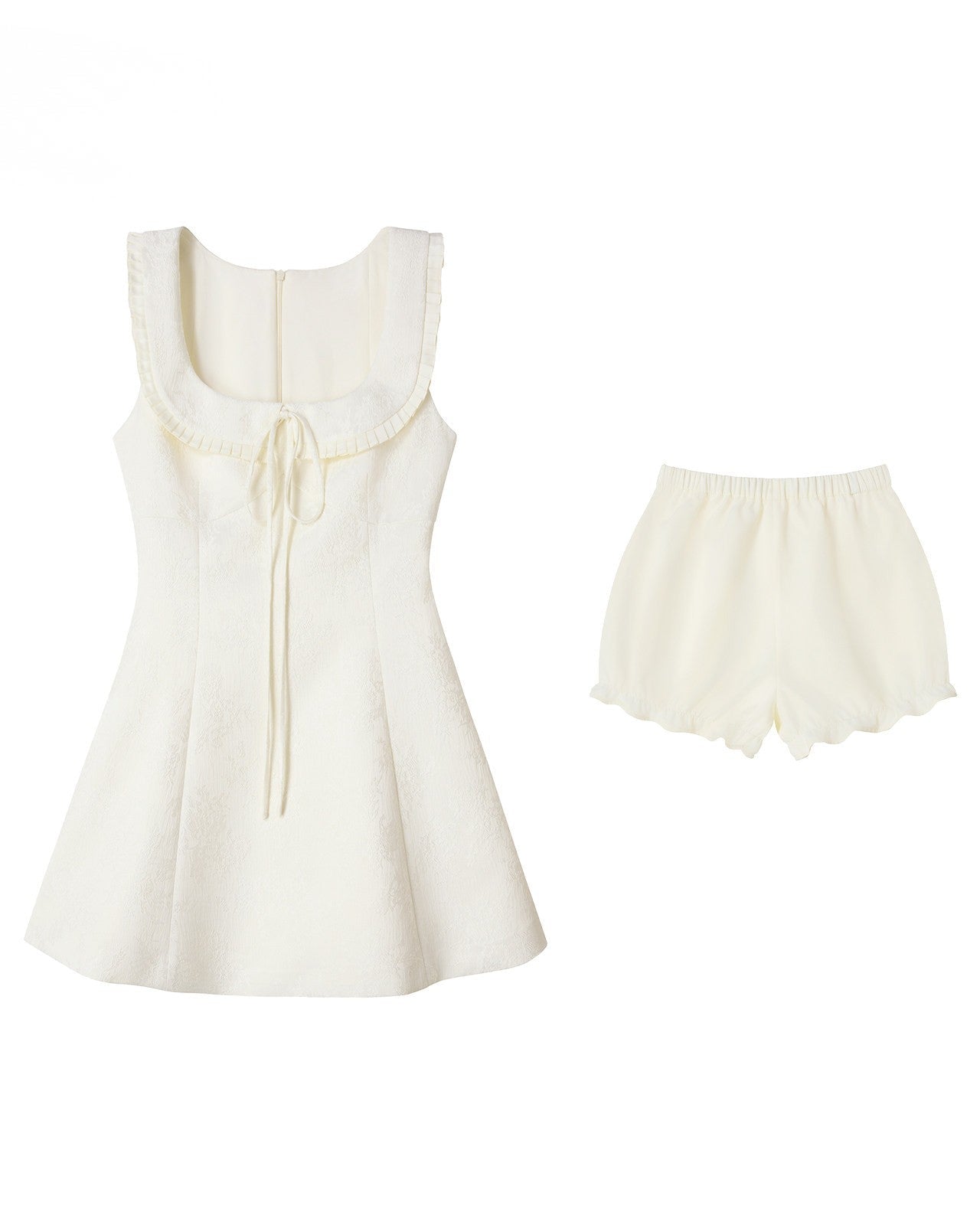 Square-neck drawstring strap A-line dress with shorts