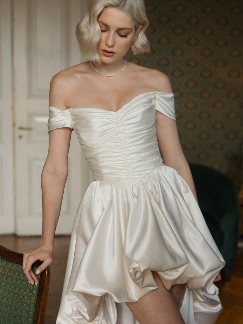 Off-Shoulder Ruched High-Low Dress