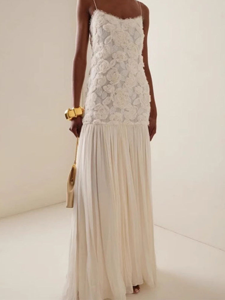 Floral Appliqué Chiffon Maxi Dress