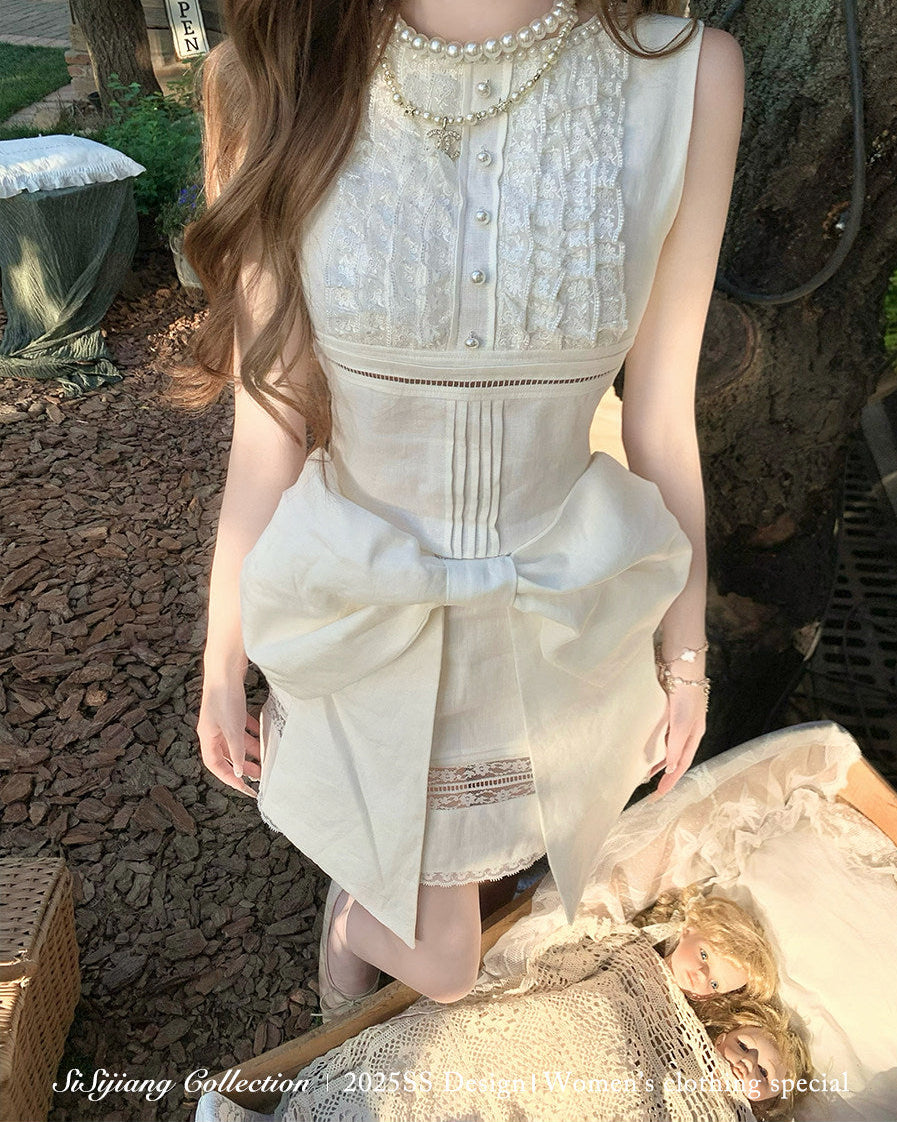 Ivory Classic Bow Lace Mini Dress