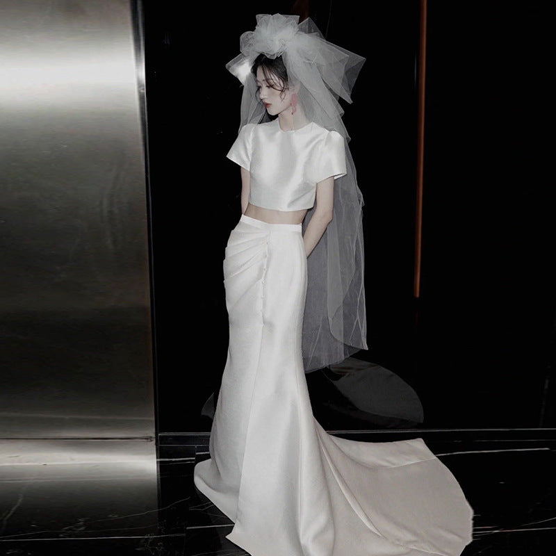 Minimal Crop Top & Draped Long Skirt Set