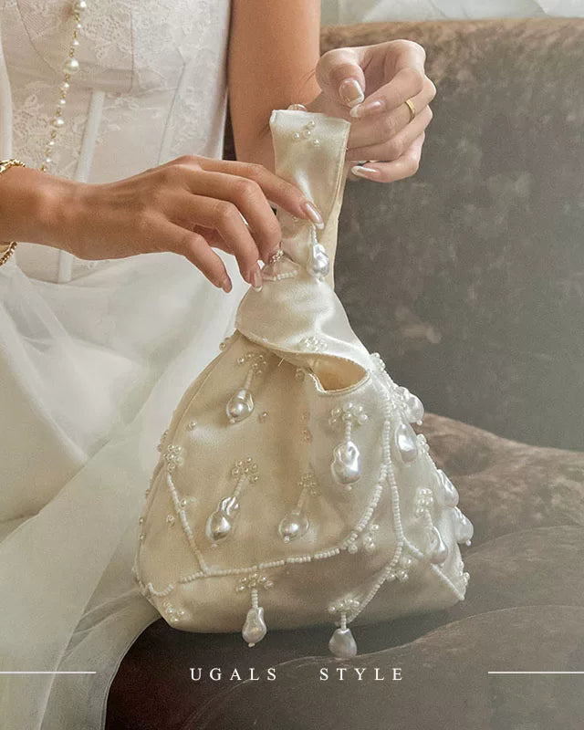 Pearl embroidery bucket hand bag