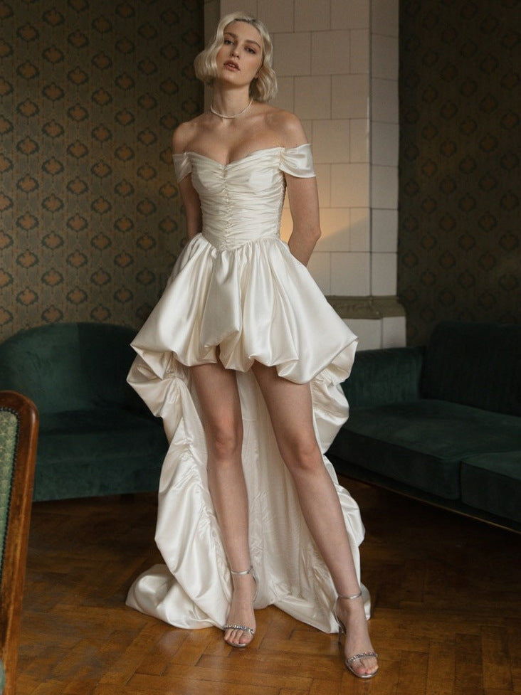 Off-Shoulder Ruched High-Low Dress