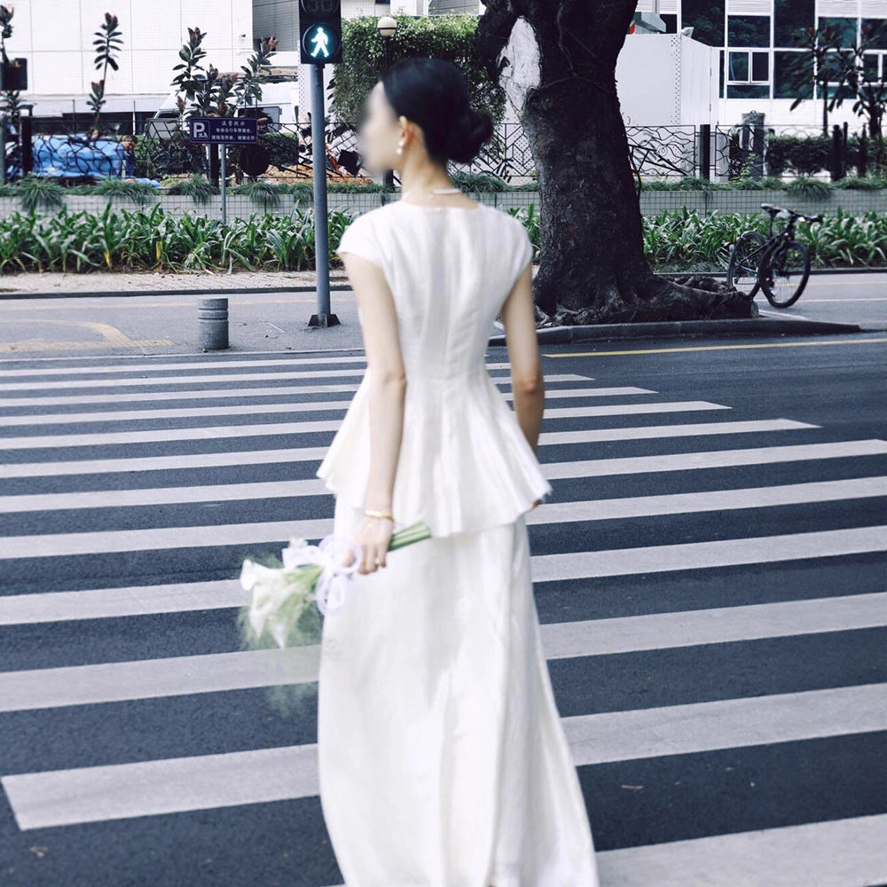 Peplum Cap Sleeve Maxi Dress