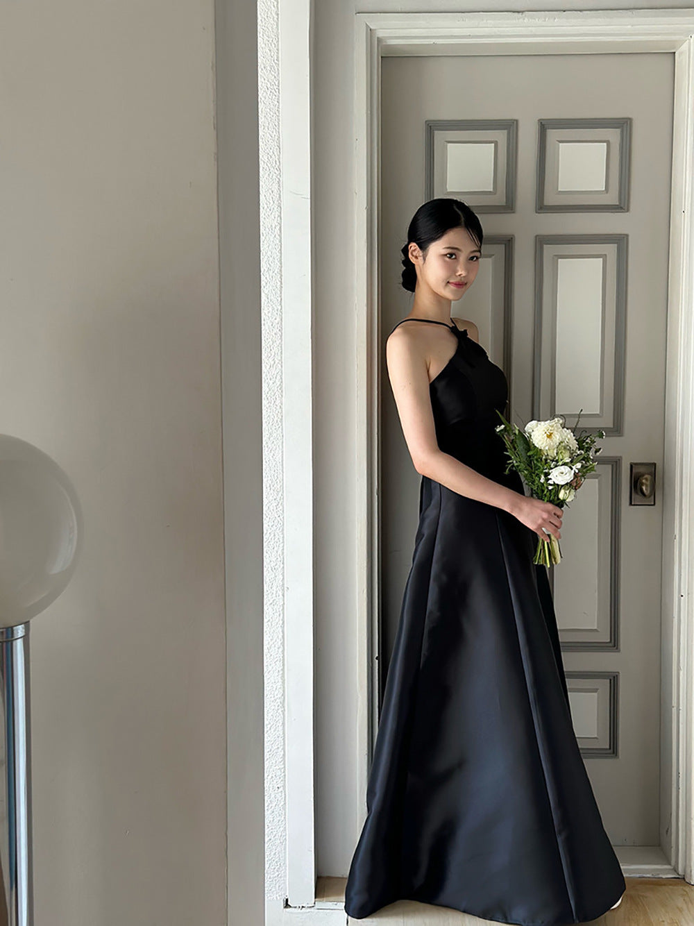 Minimal Cross-Halter Satin Bridal Dress