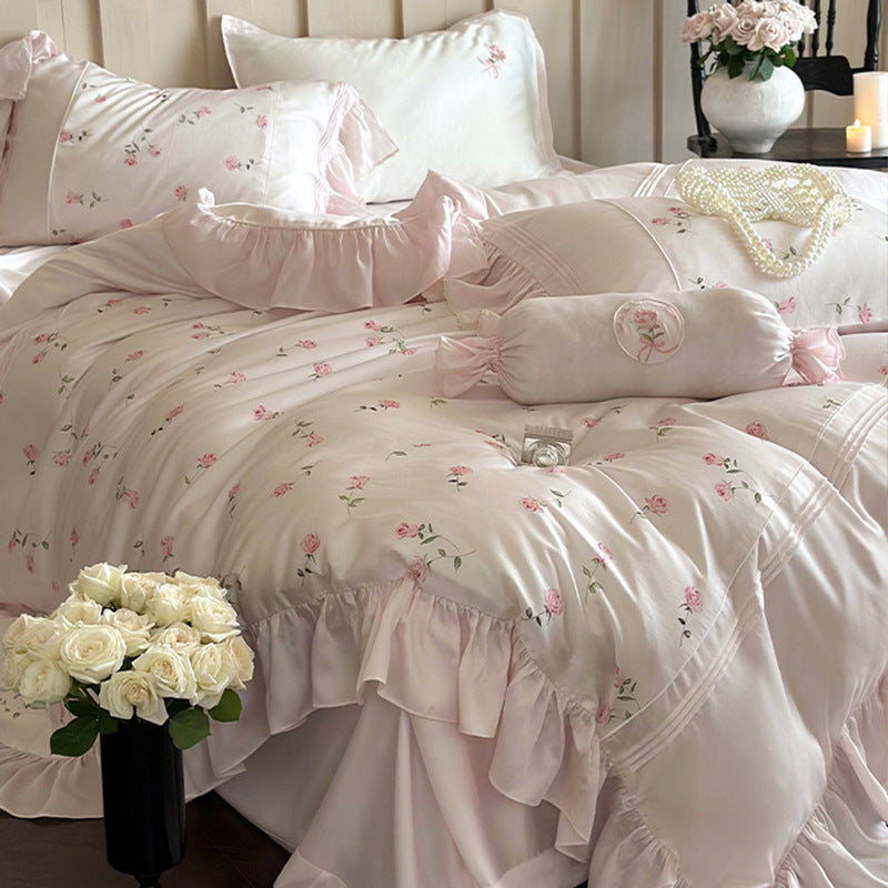Lovely pink mini rose frill bedding set