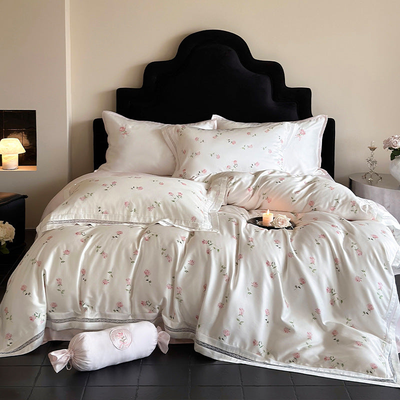 Lovely pink mini rose frill bedding set