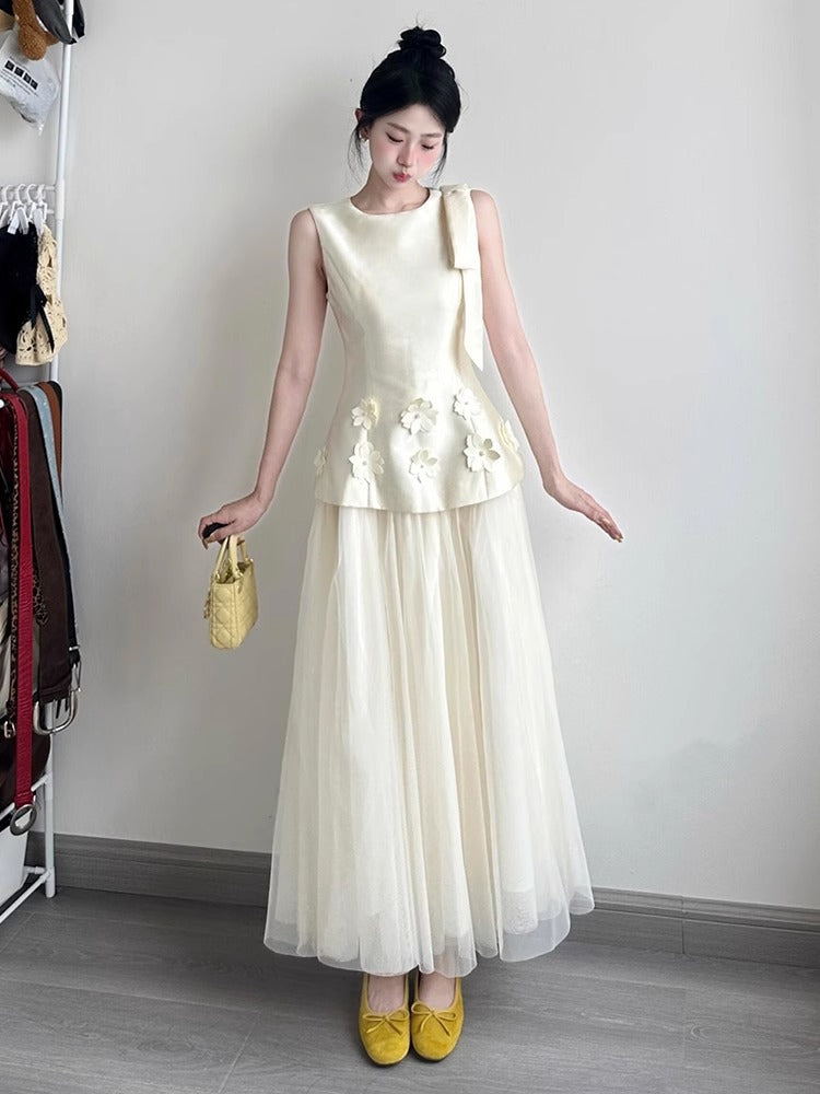 Floral Appliqué Tulle Dress