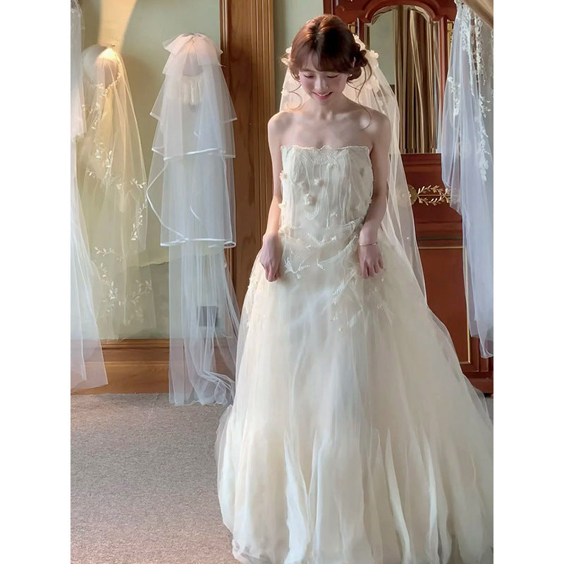 Lace Tulle Tube Top Maxi Dress