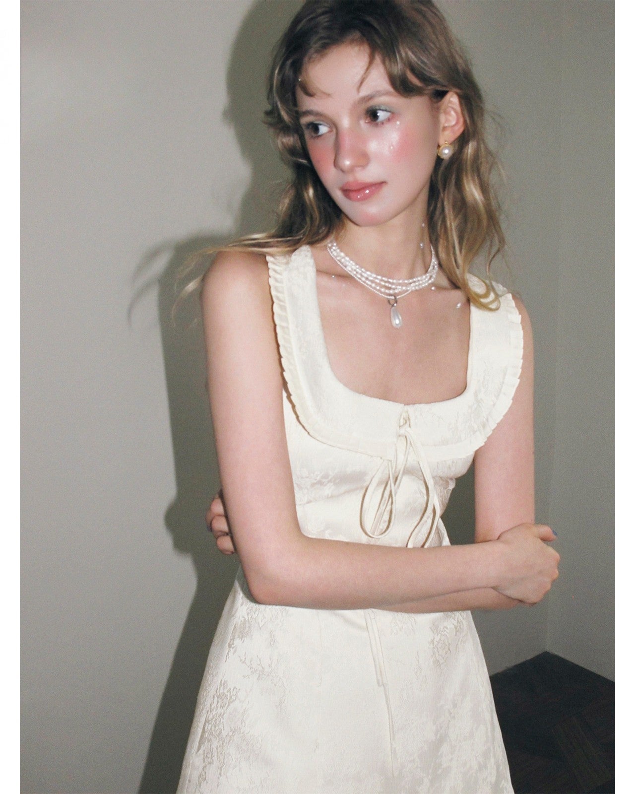 Square-neck drawstring strap A-line dress with shorts