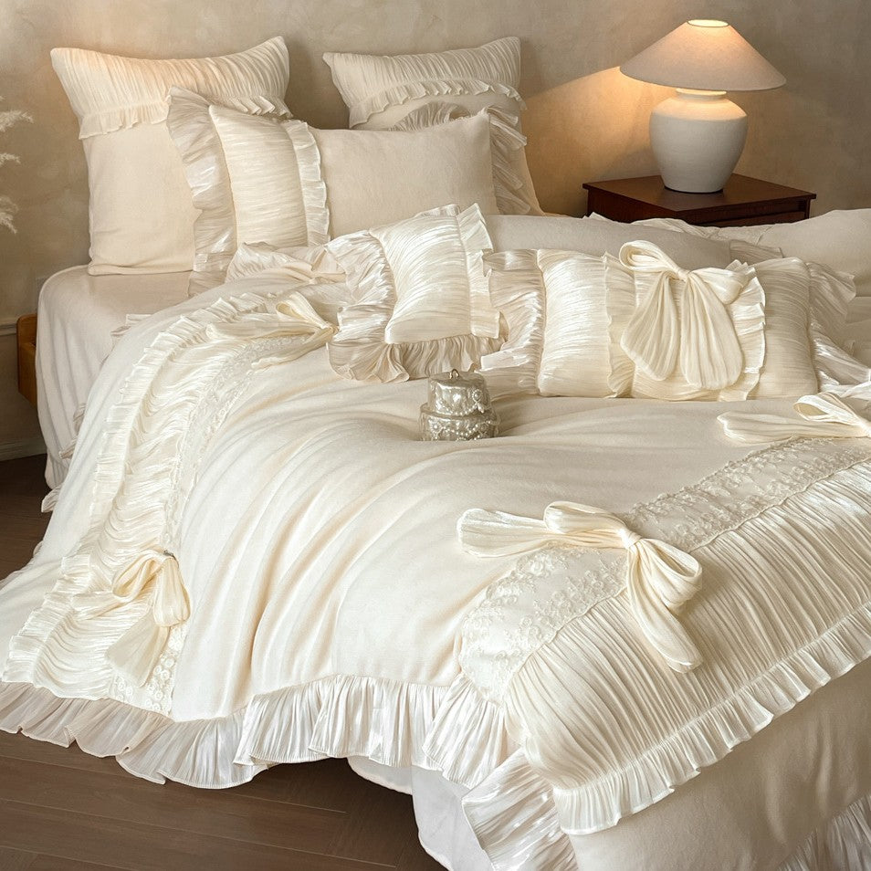Soft white peony frill bedding