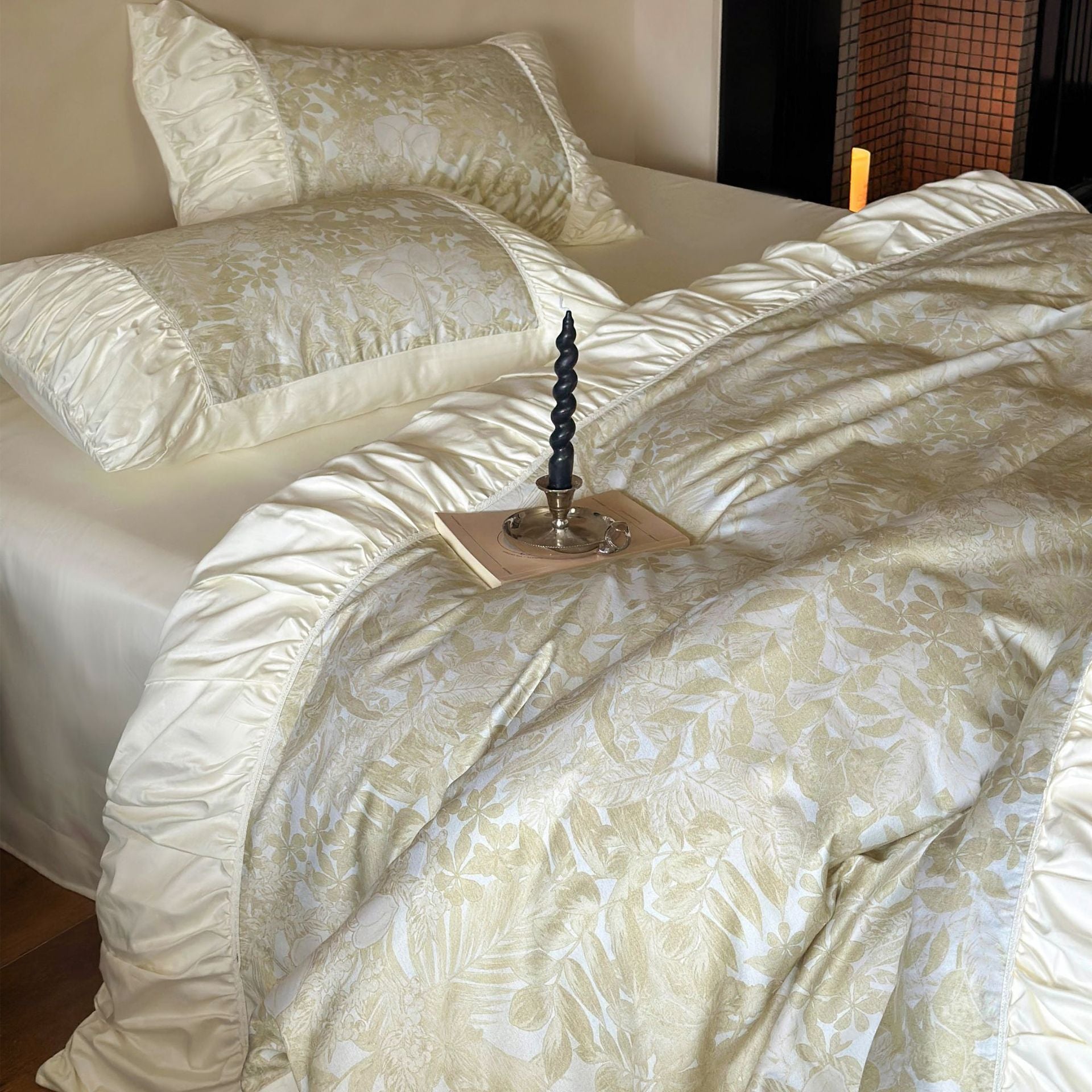 Mint Qingmeng - 100s cotton French girl pleated four-piece set pure cotton long staple cotton duvet cover bedding