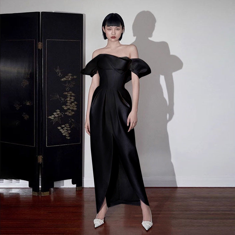 Off-Shoulder White Slit Dress