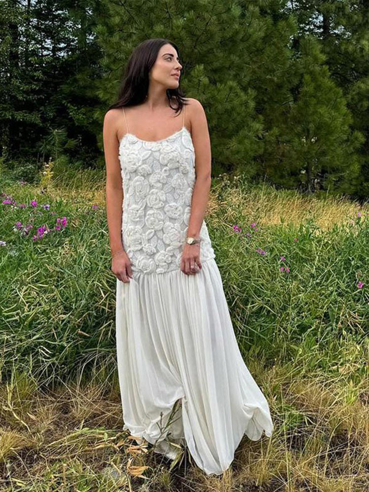 Floral Appliqué Chiffon Maxi Dress