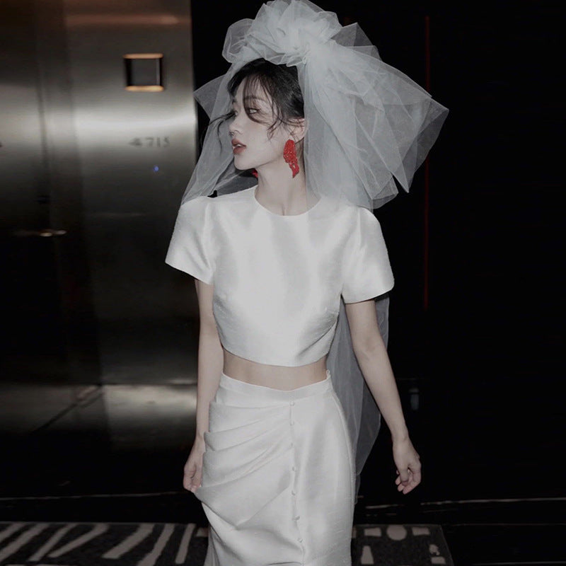 Minimal Crop Top & Draped Long Skirt Set