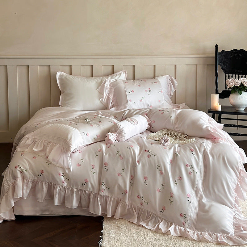 Lovely pink mini rose frill bedding set
