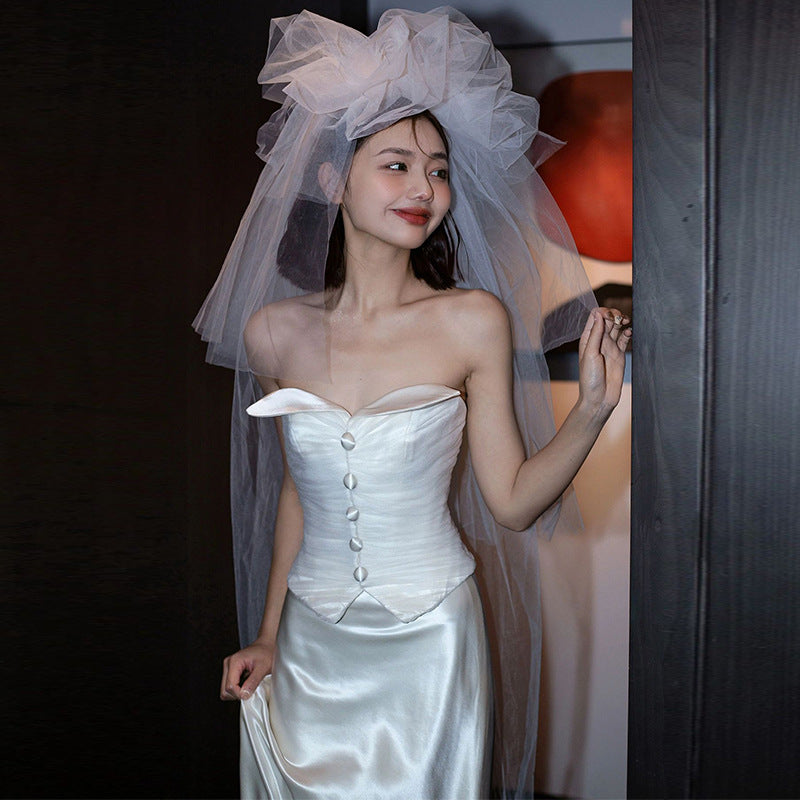 Buttoned Corset Strapless Wedding Dress