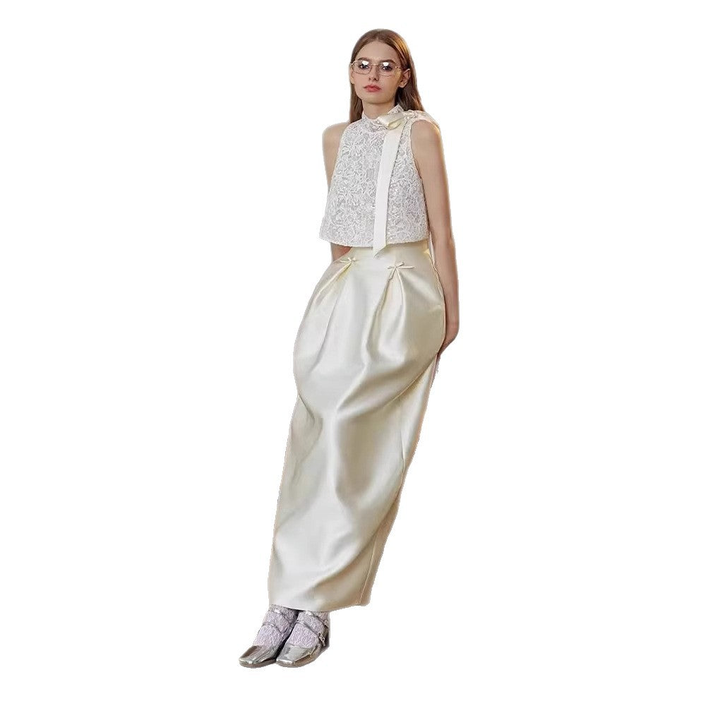 Lace Halter Top & Satin Skirt Set