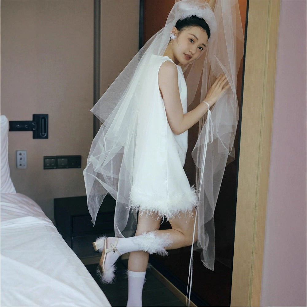 Minimal Feather Shift Mini Dress