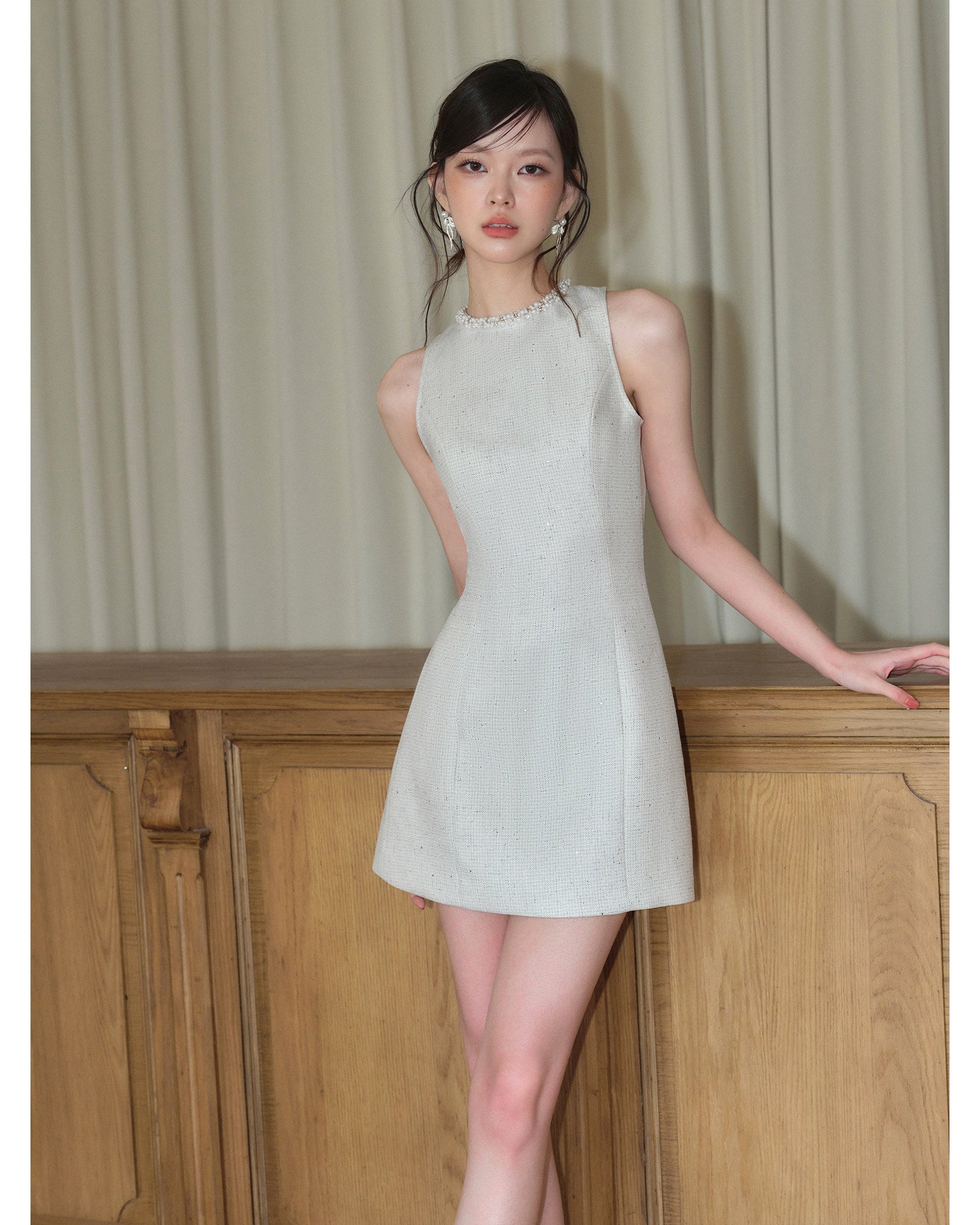 Hand-beaded short jacket dress set