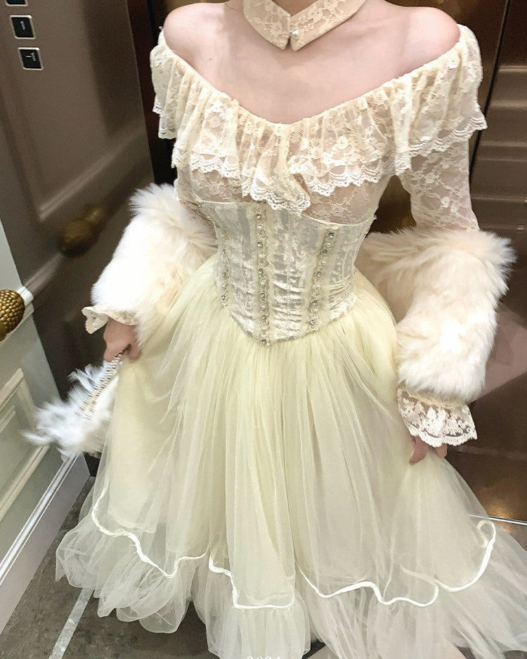 Moonlit Lace Corset Tulle Dress