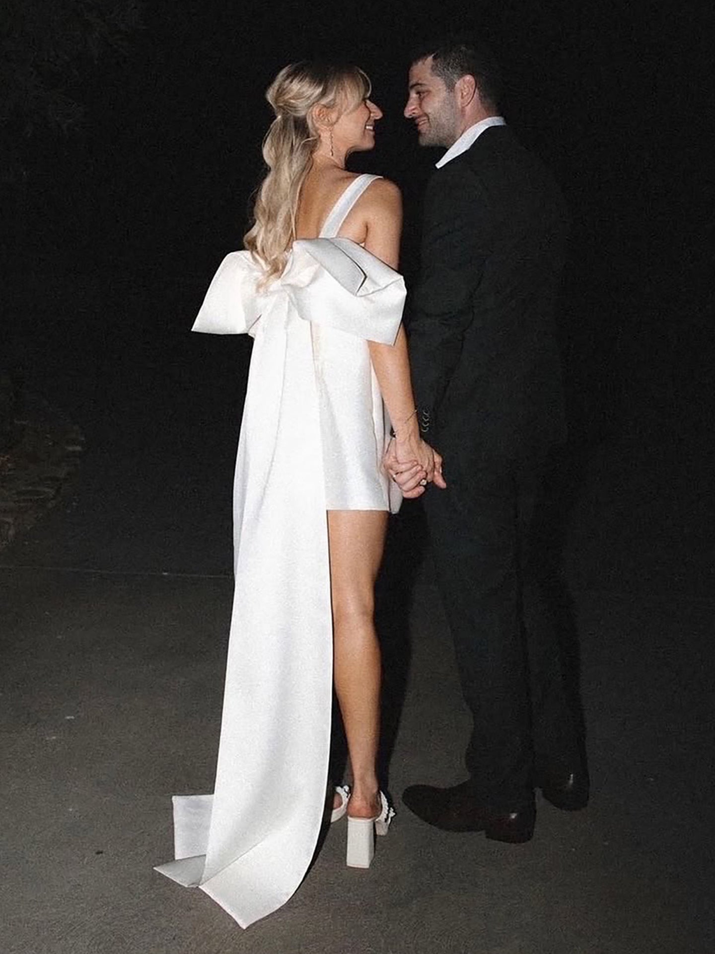 Modern Bride Bow Back Ribbon Mini Dress