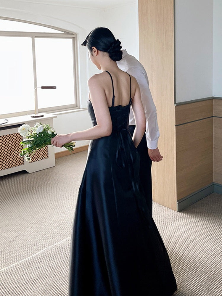 Minimal Cross-Halter Satin Bridal Dress