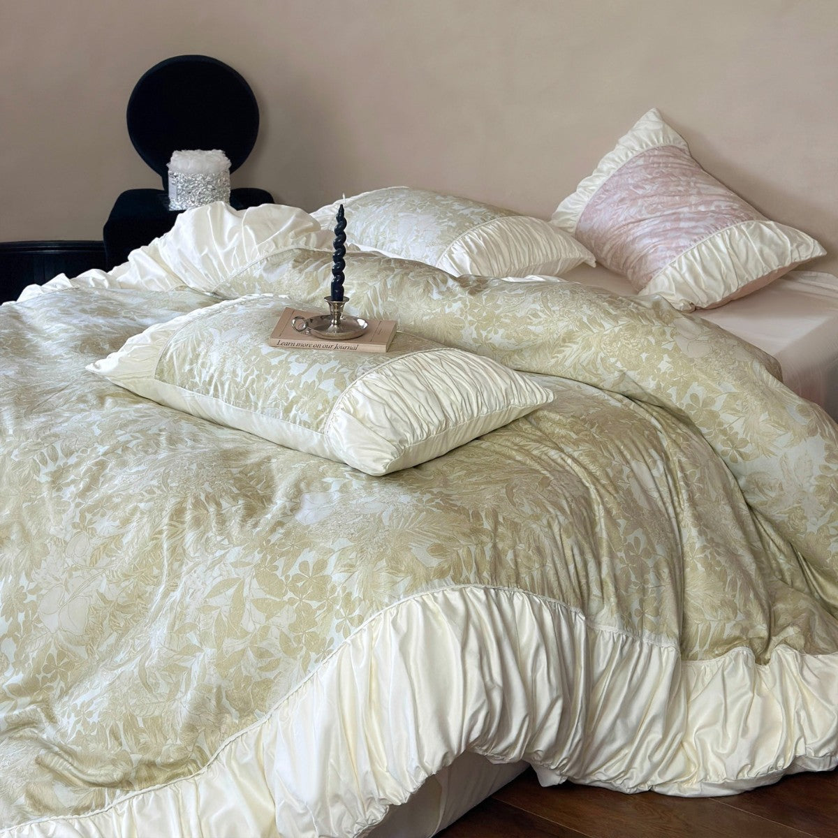 Mint Qingmeng - 100s cotton French girl pleated four-piece set pure cotton long staple cotton duvet cover bedding