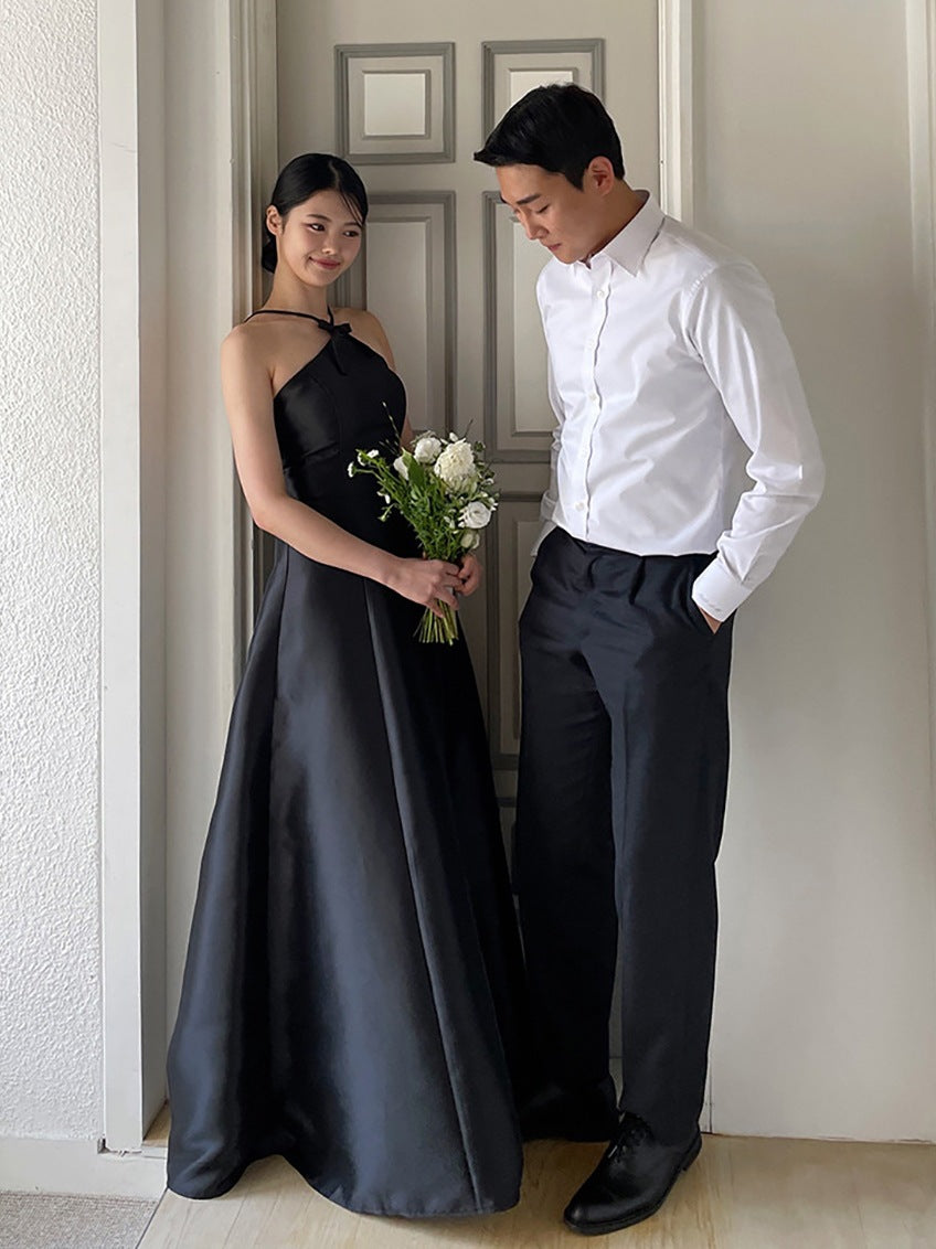 Minimal Cross-Halter Satin Bridal Dress