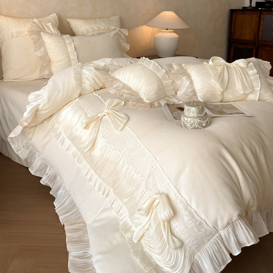 Soft white peony frill bedding